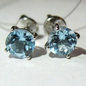 Natural Sky Blue Topaz In Sterling Silver Stud Earrings Screw Back